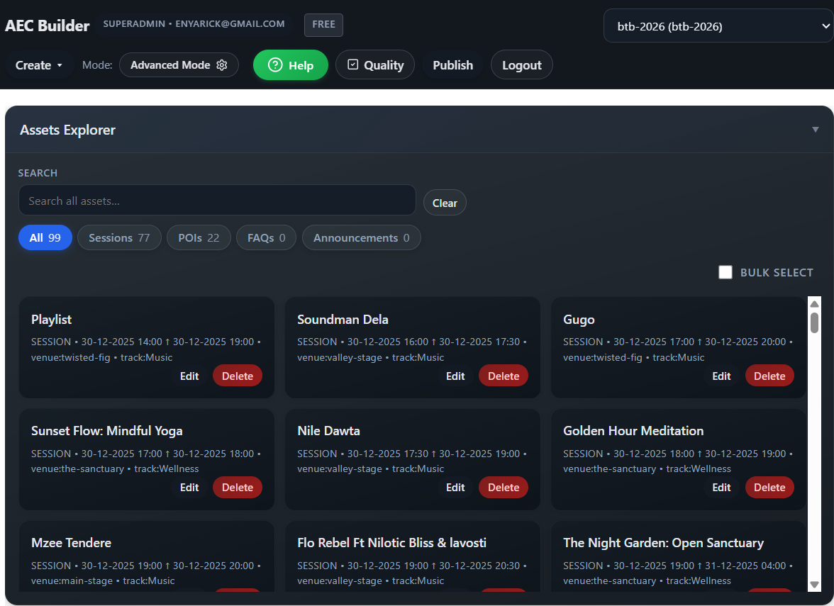 AEC Builder dashboard
